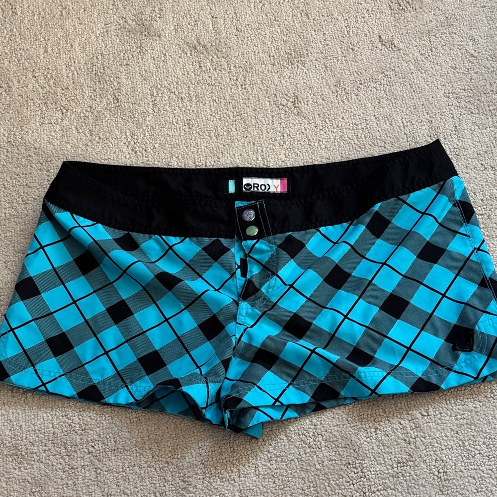 Roxy Black and Blue Plaid Women's swim shorts